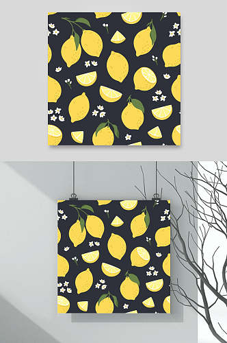 黑底柠檬水果图案素材