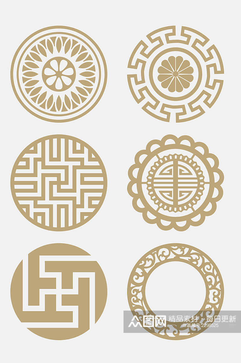 中式剪纸风古代圆形图案免抠元素素材
