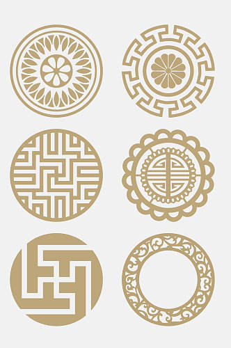 中式剪纸风古代圆形图案免抠元素
