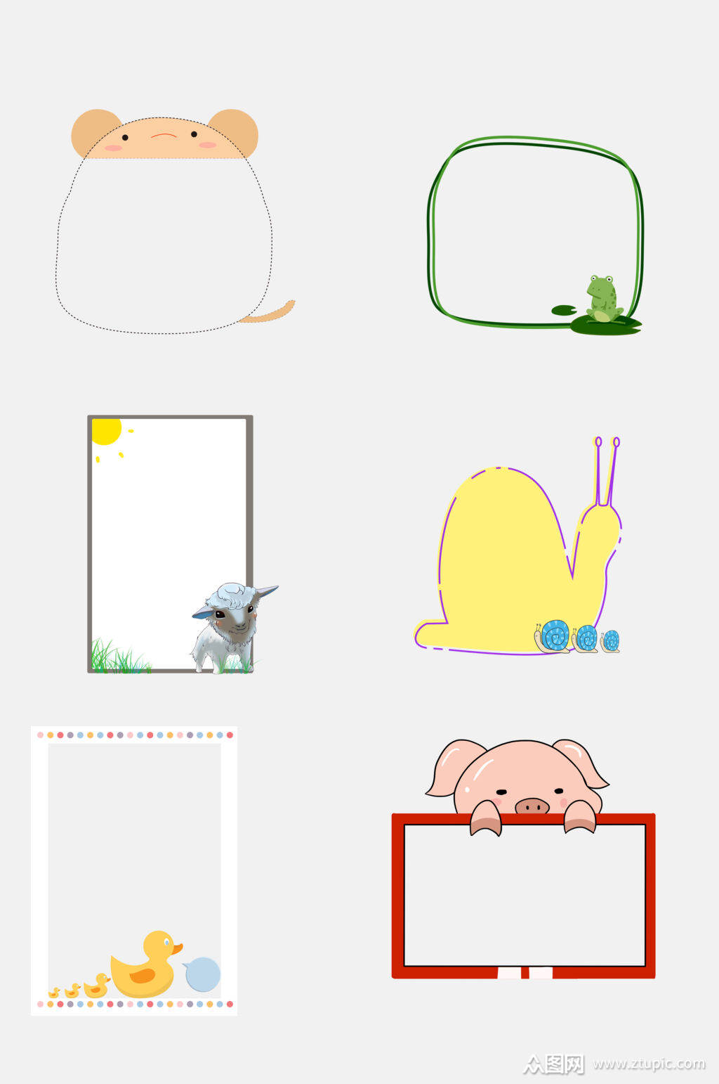 简洁卡通动物气泡标签书签边框免抠素材