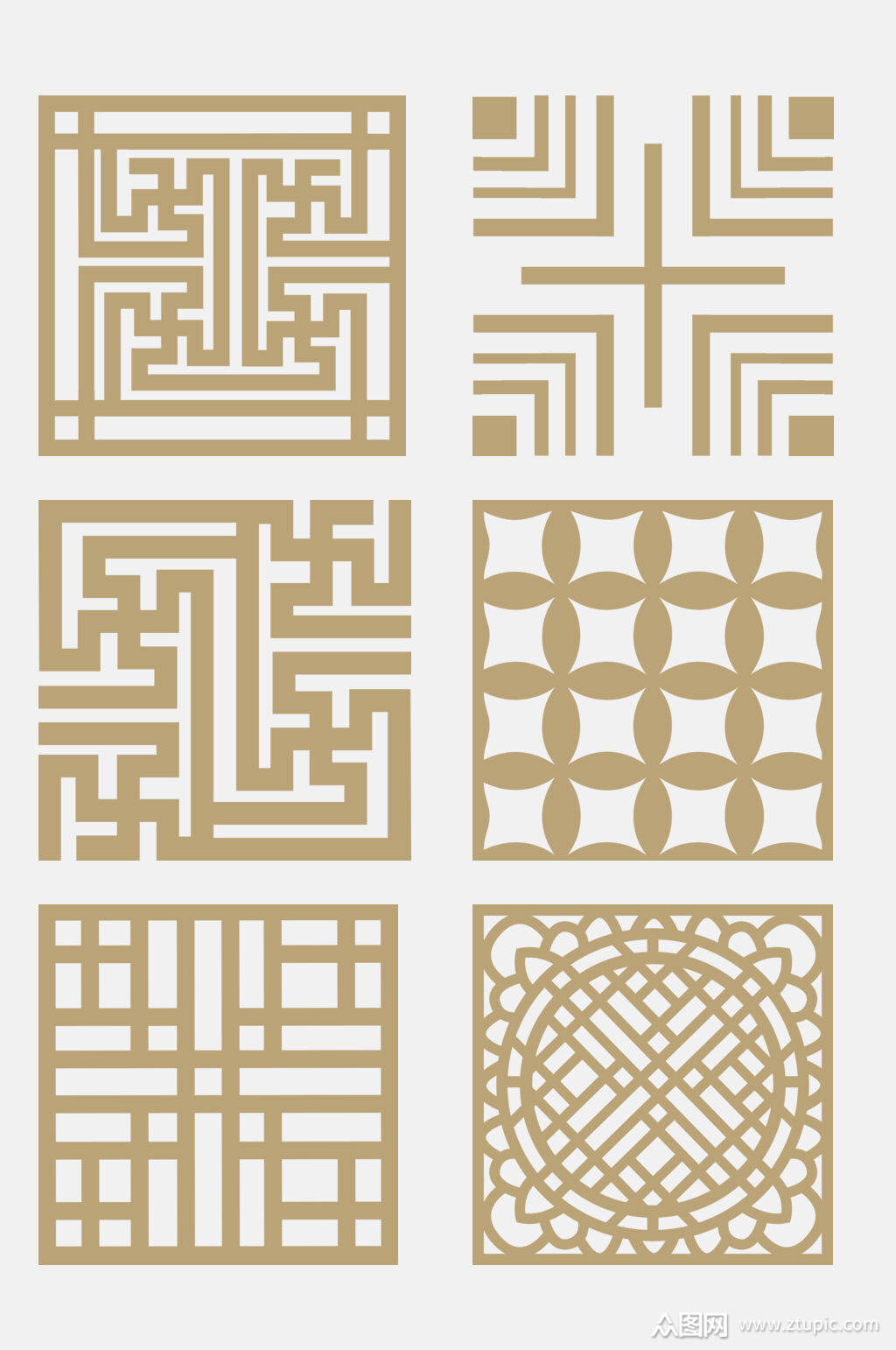 剪纸风金色古代方形图案免抠元素素材