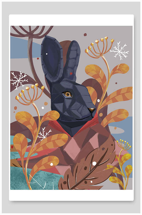 黑色兔子动物PSD插画素材