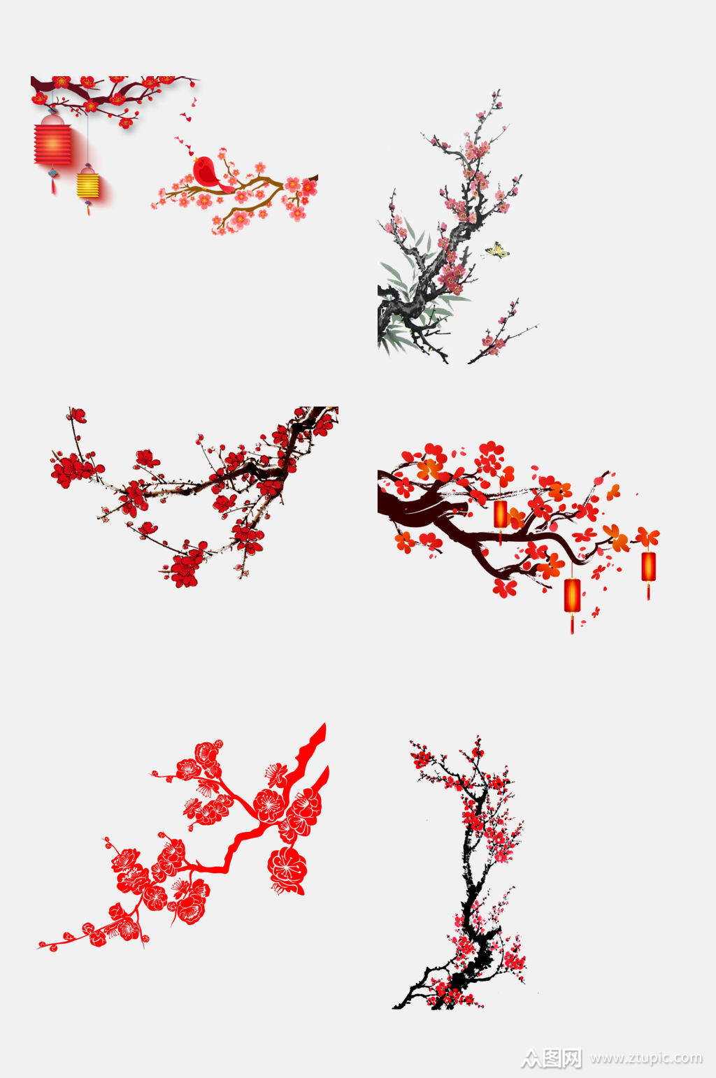 中国风精美梅花红梅免抠素材