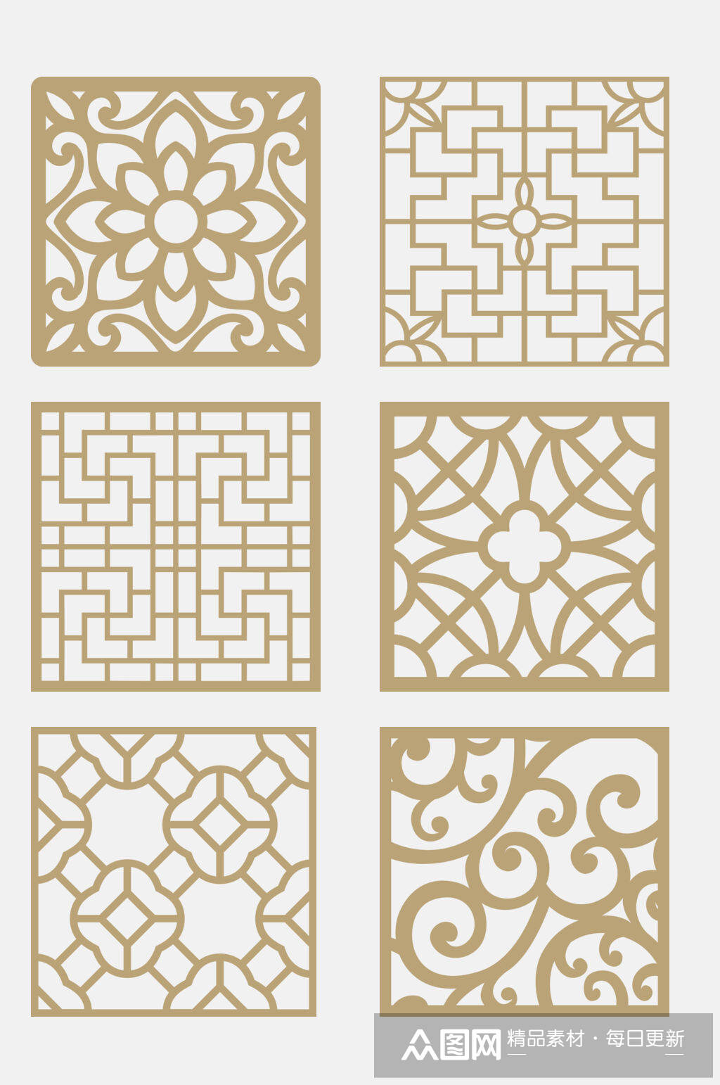 剪纸风精美古代方形图案免抠元素