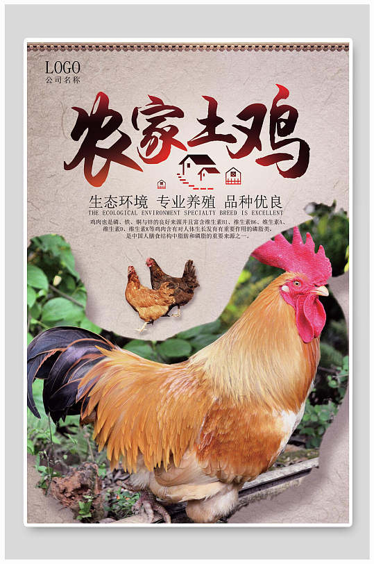 生态环境农家土鸡美食海报-众图网