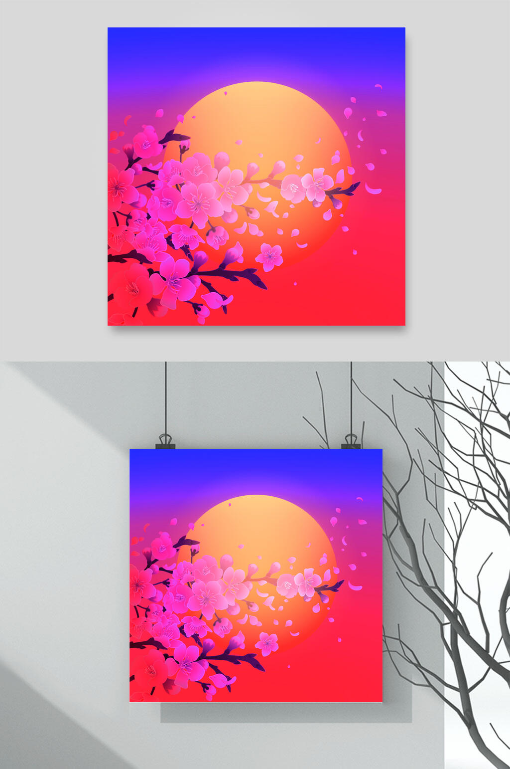 水彩樱花背景素材素材