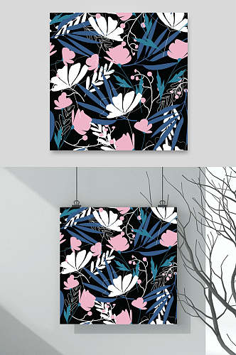 粉蓝色植物花卉底纹设计素材