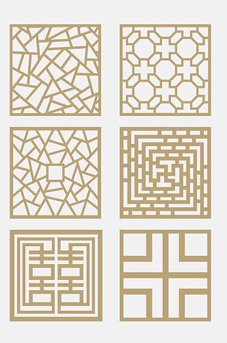 中式剪纸风金色古代方形图案免抠元素