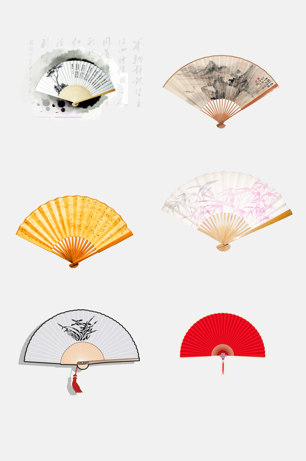 水墨风扇子免抠元素素材