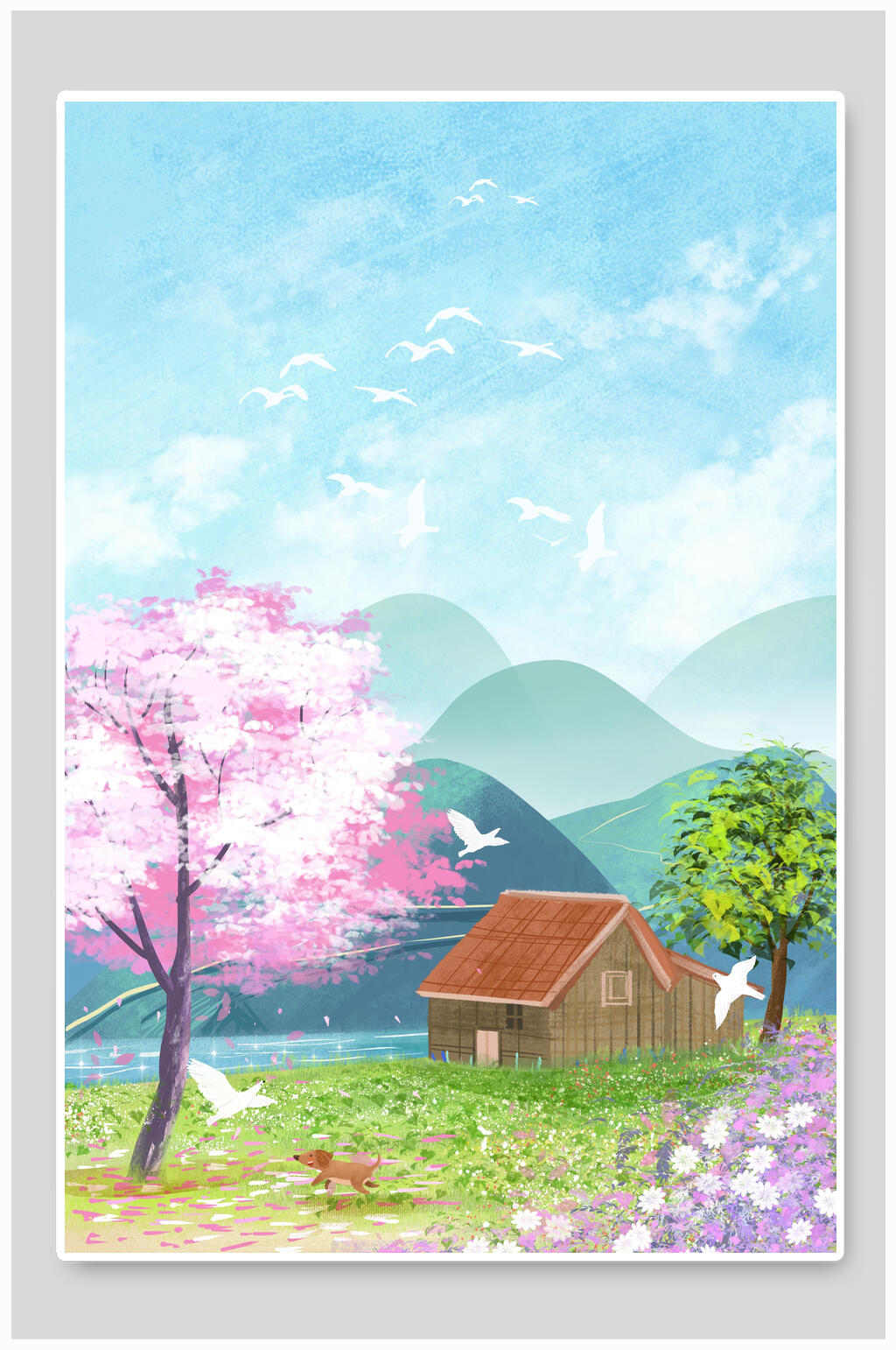 简约明媚山水插画素材素材