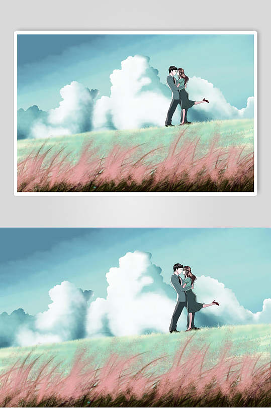 唯美浪漫爱情遇见你情侣插画