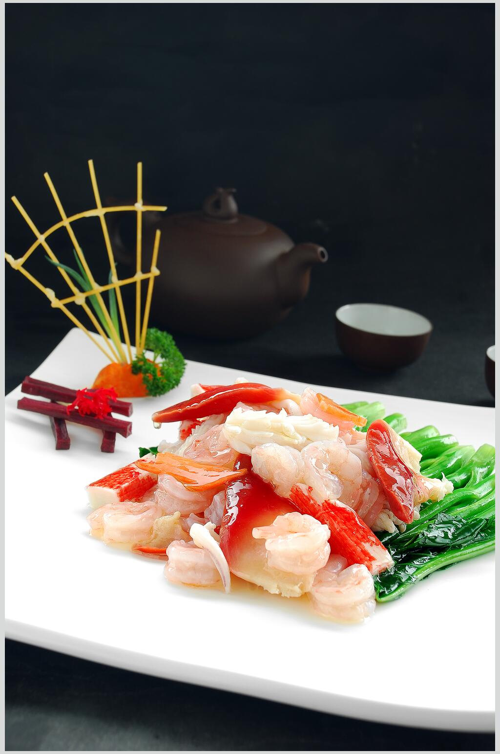 小芥兰炒海皇美食图片素材