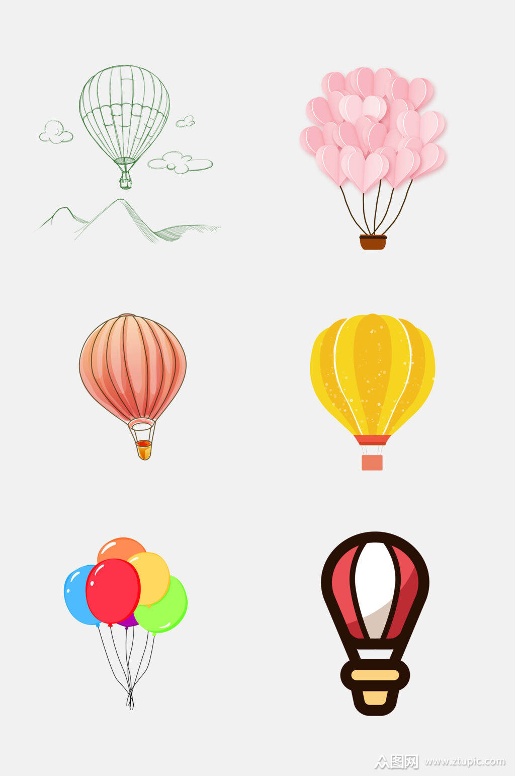 手绘创意浪漫热气球免抠素材素材