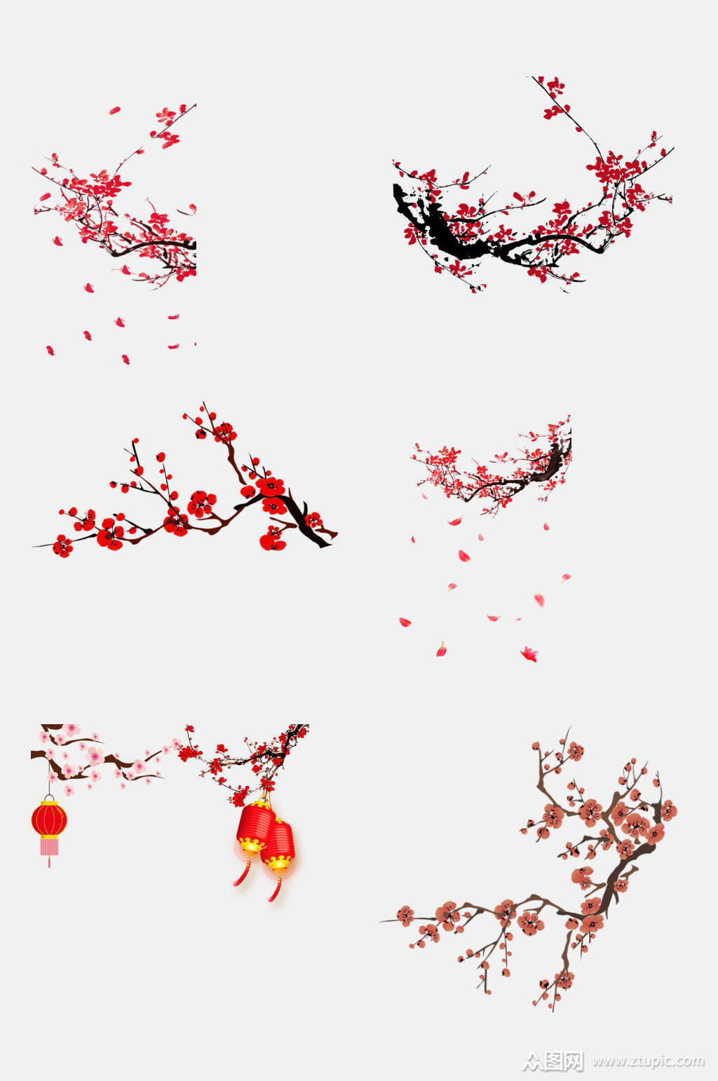 树枝梅花红梅免抠素材