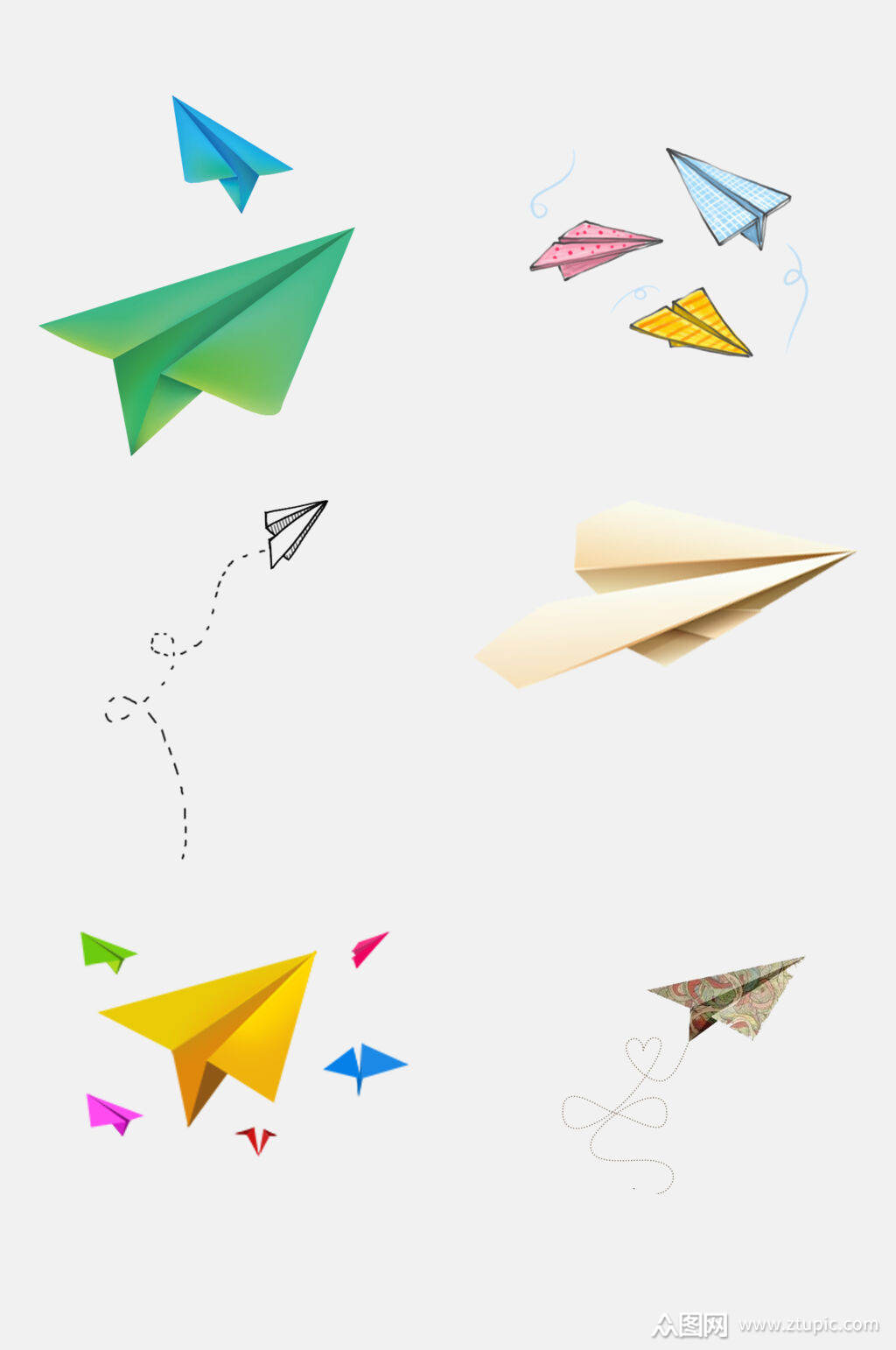彩色纸飞机免抠元素素材