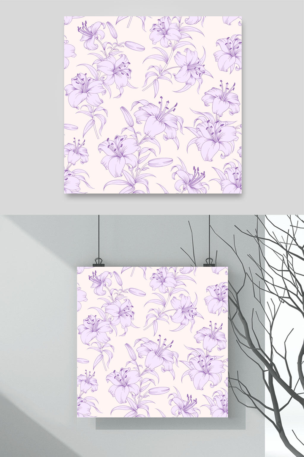 紫色淡雅百合花卉背景素材素材