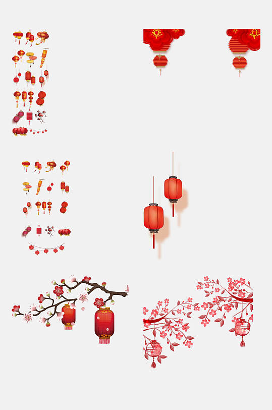 红色梅花花卉灯笼免抠元素