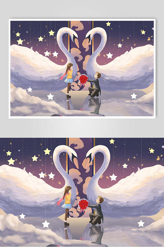 唯美浪漫爱情遇见你情侣插画