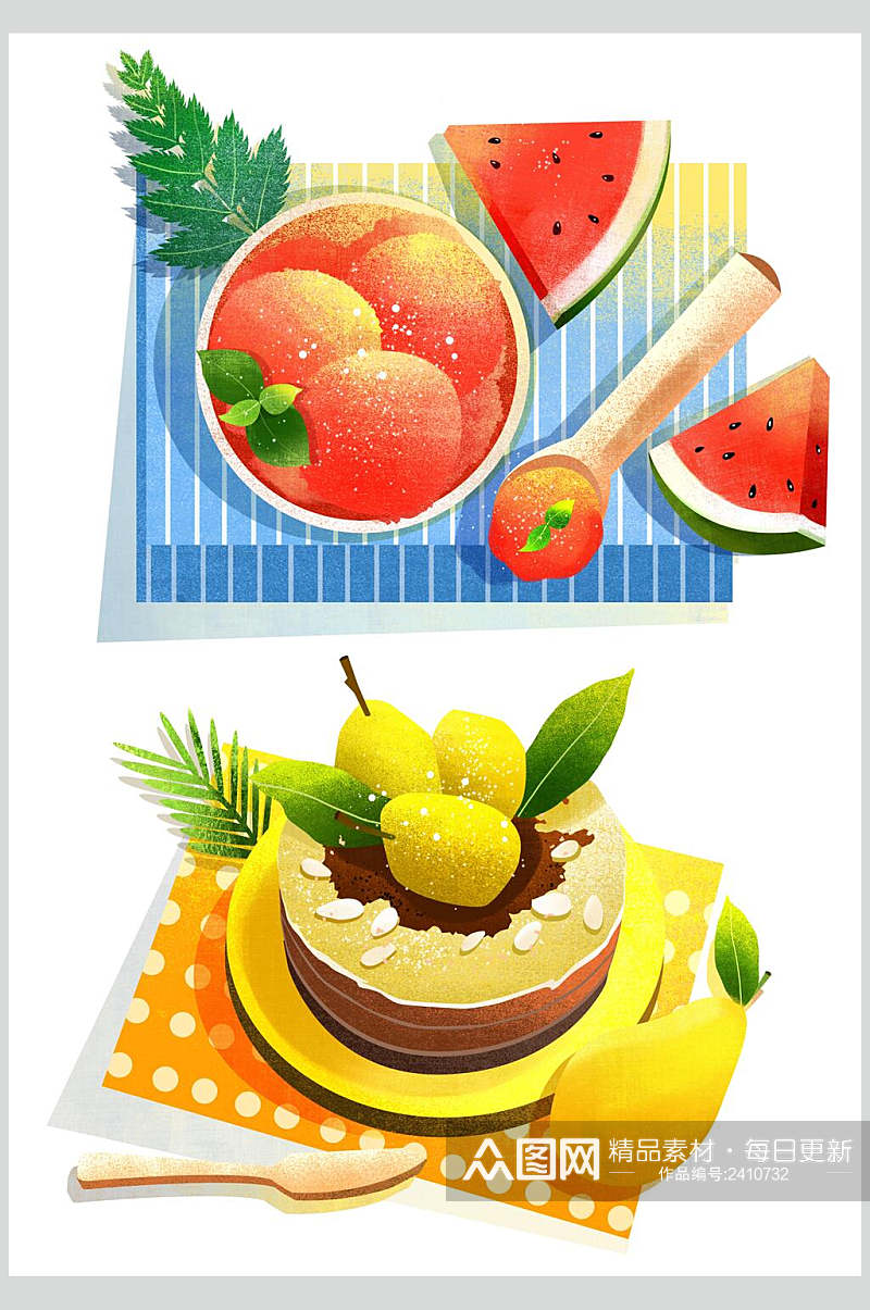 水果蛋糕西点甜点美食插画素材素材