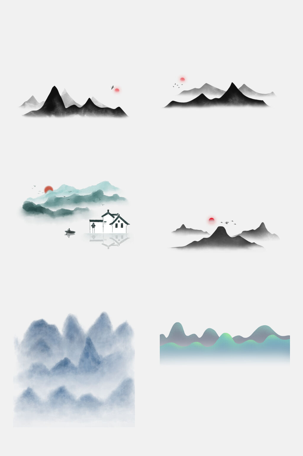 素材中国风国画山水免抠素材素材