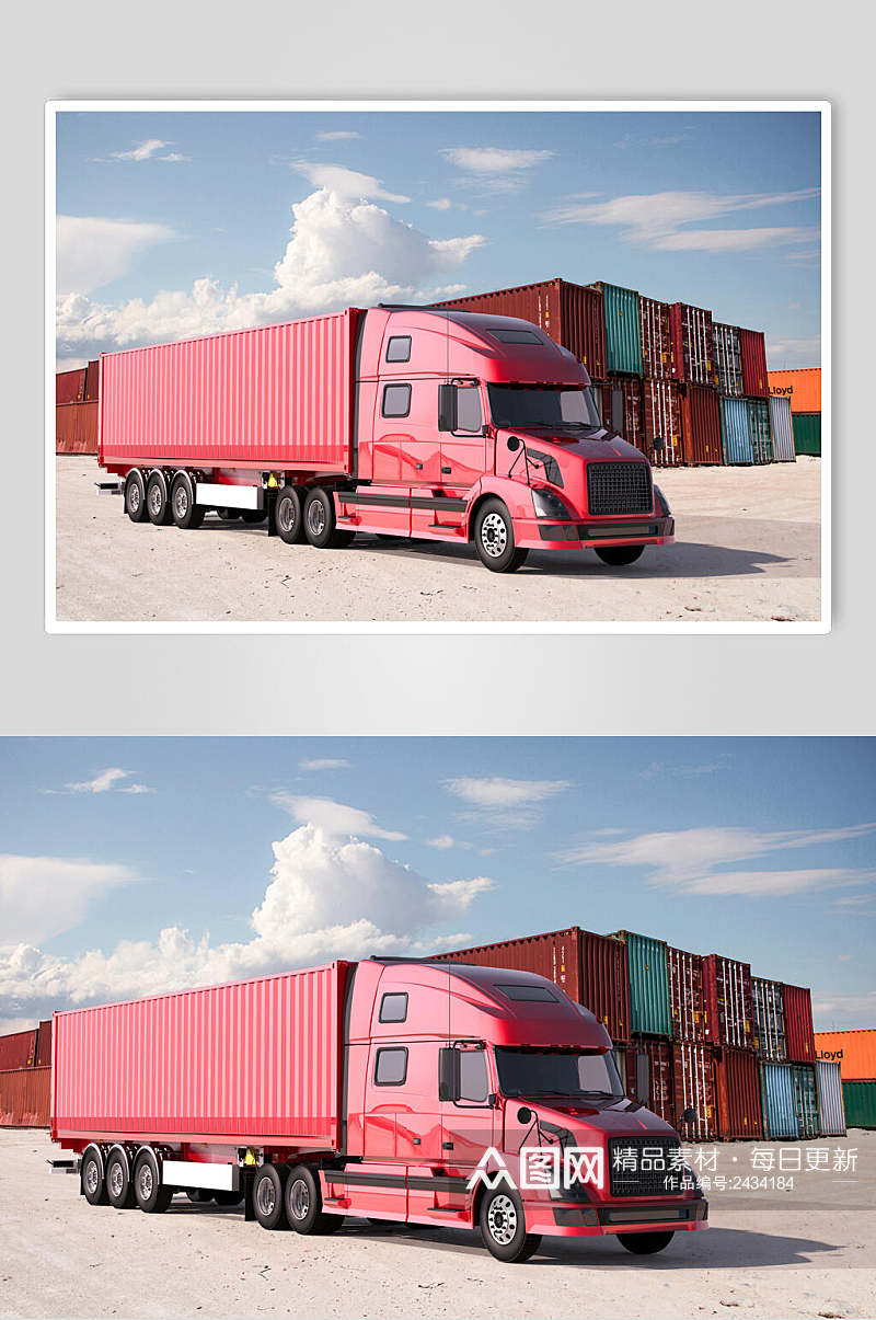 红色物流货车运输场景图片素材素材