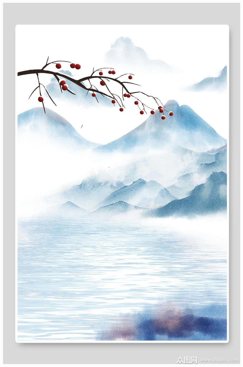 简约古风山水插画素材