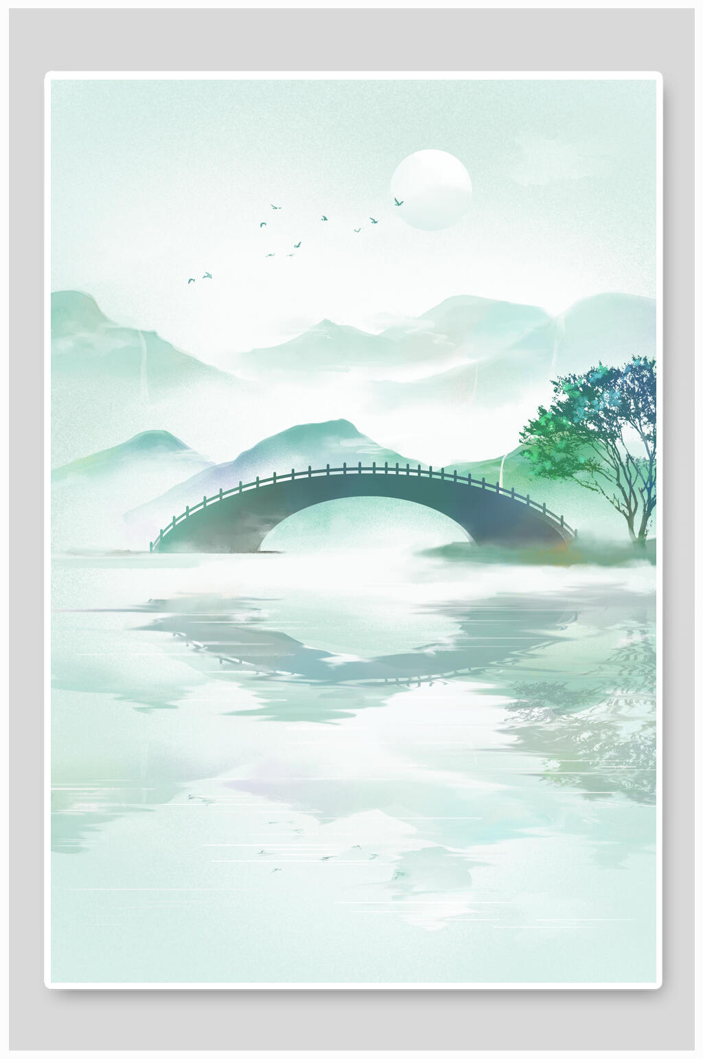 绿色简约山水插画素材素材