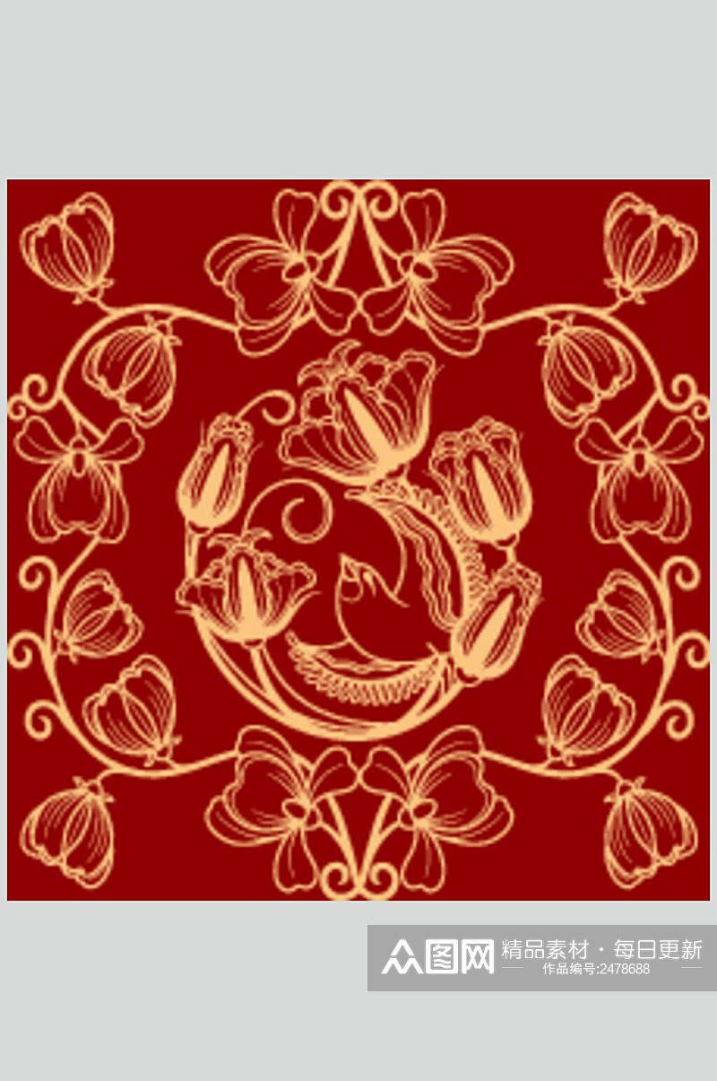 红金古典花卉花纹图案设计素材素材