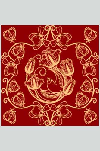 红金古典花卉花纹图案设计素材