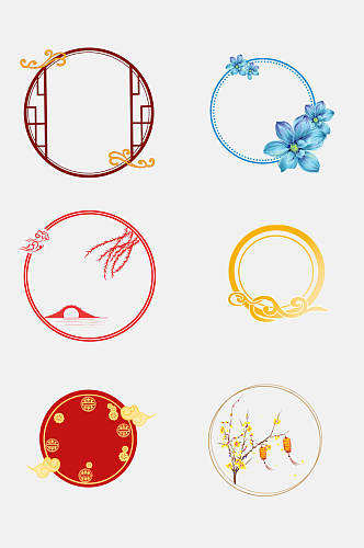 中式简洁圆形中国风窗格花纹免抠素材