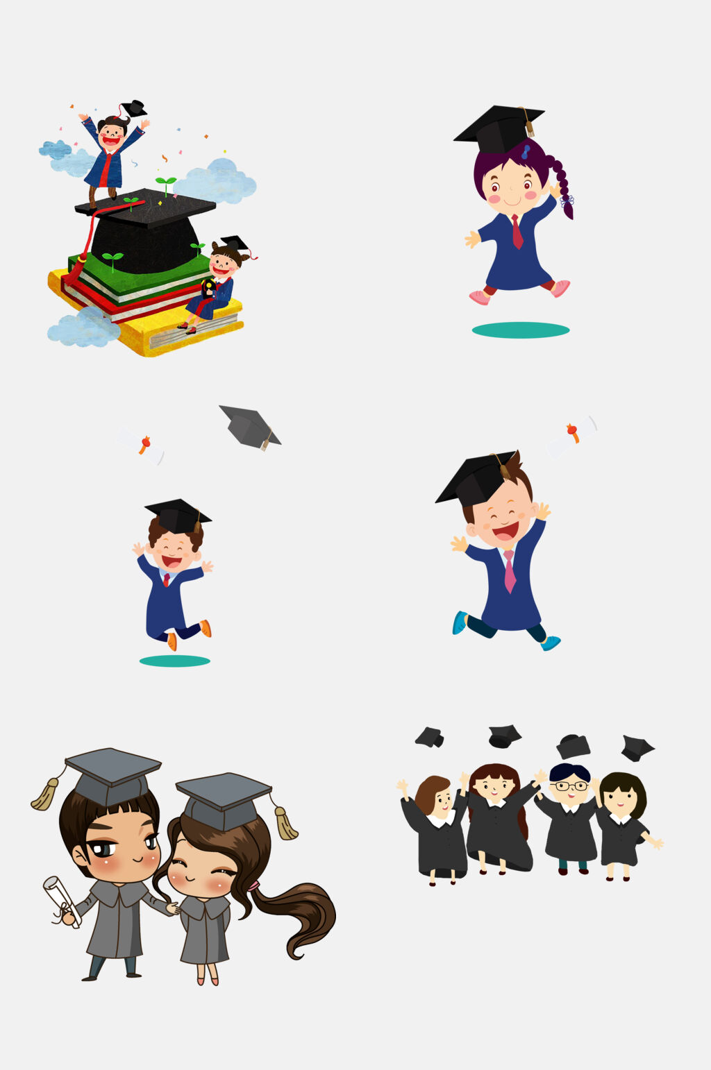 水彩唯美大学毕业季博士帽学士帽免抠素材素材