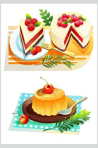 美味蛋糕西点甜点美食插画素材