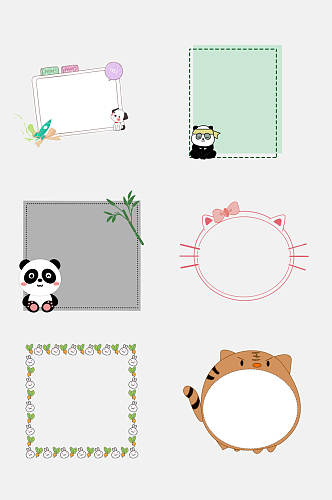 卡通熊猫龙猫标签书签边框免抠素材