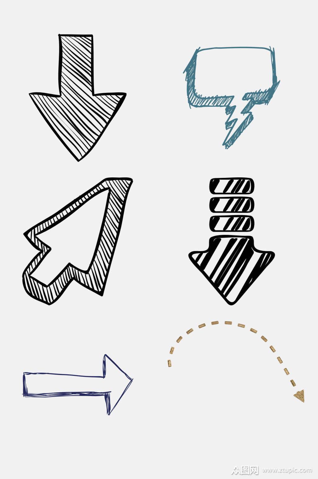 手绘灰色箭头免抠元素素材