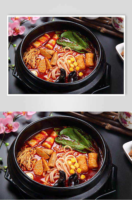 红油砂锅米线食物图片