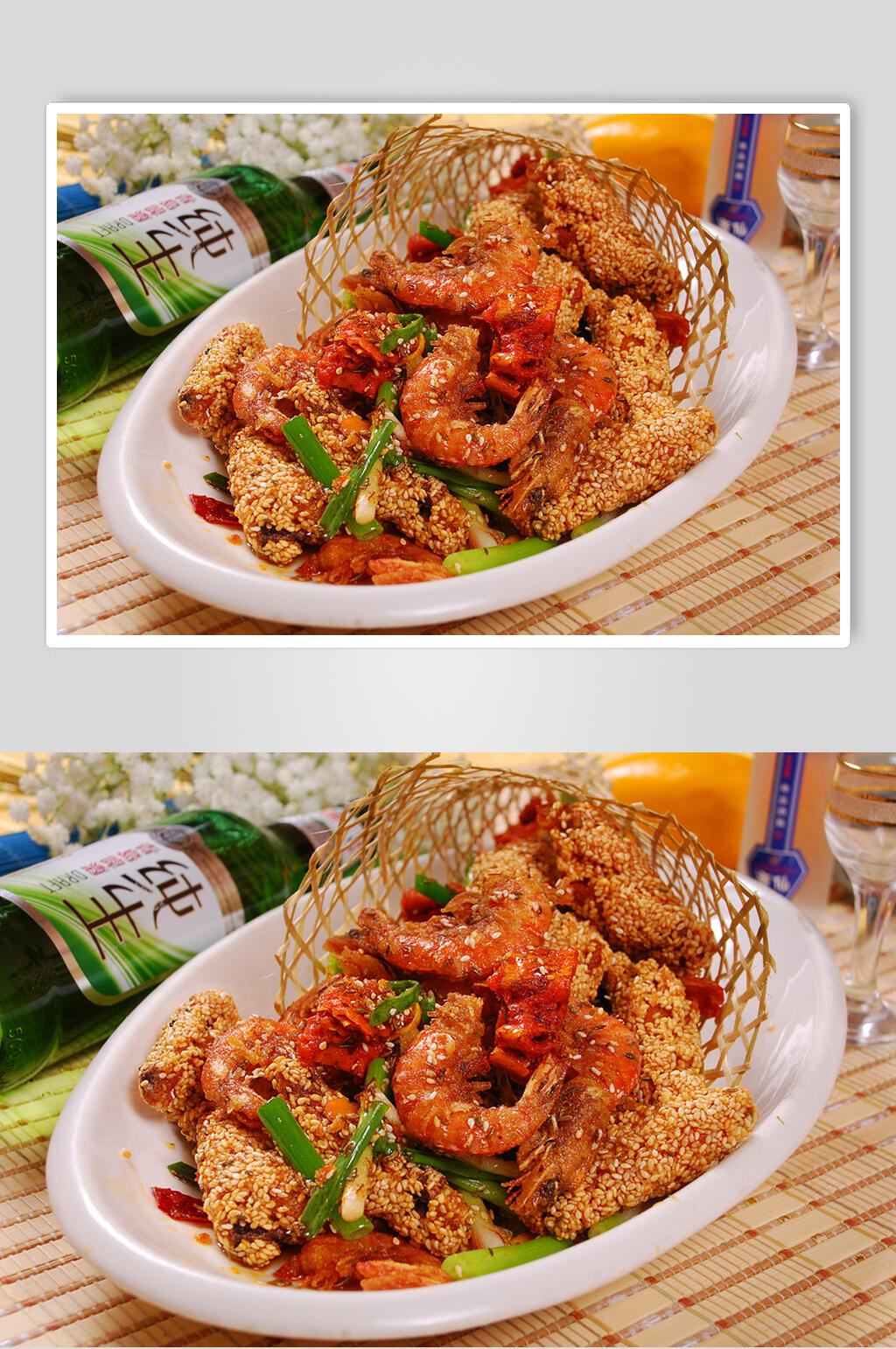 竹篓黄金虾美食图片素材