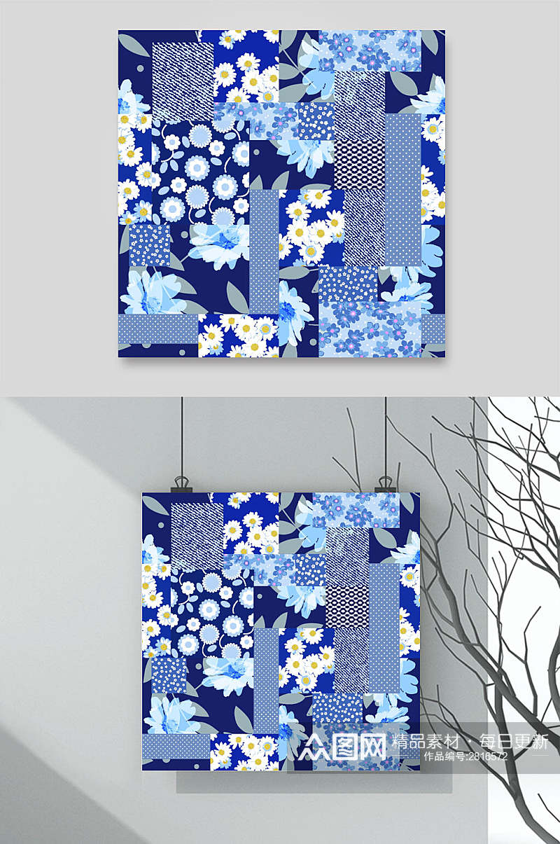 蓝色时尚雏菊花纹底图设计素材素材
