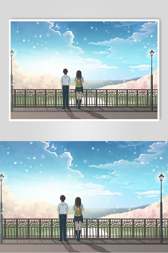 唯美浪漫情侣相识相恋情侣插画