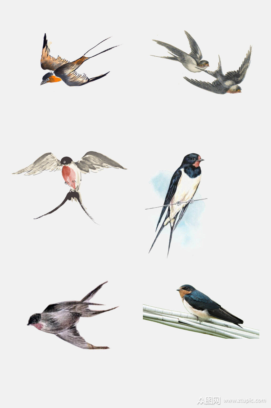 水彩唯美春季燕子免抠素材