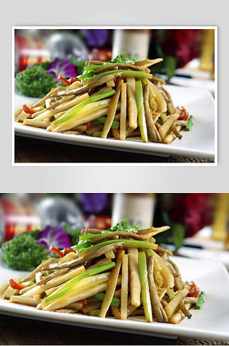 热菜芦笋炒茶树菇美食图片
