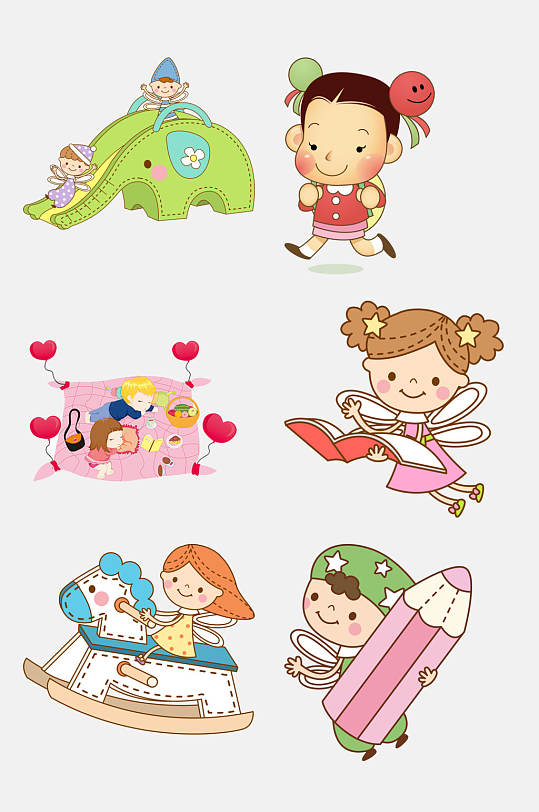 水彩卡通儿童学生人物免抠素材