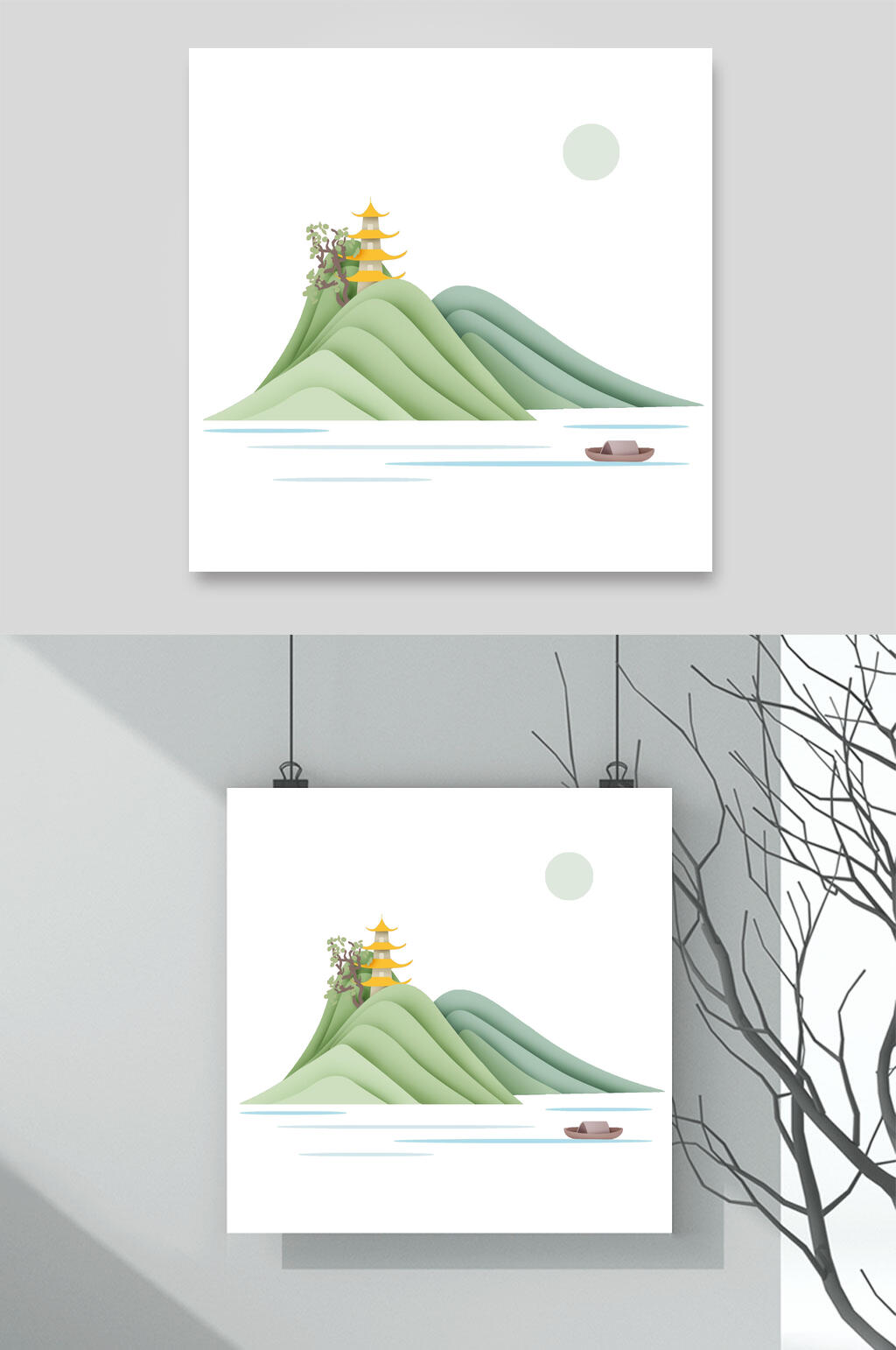清新中国风山水元素素材
