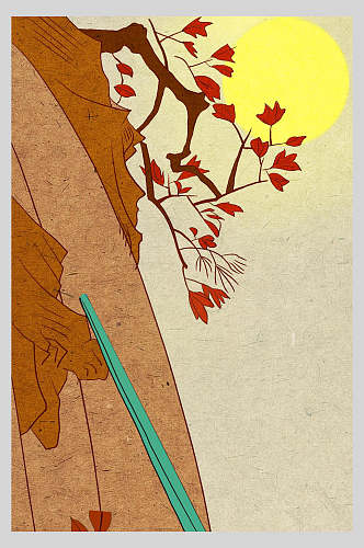 枫叶日本浮世绘插画素材