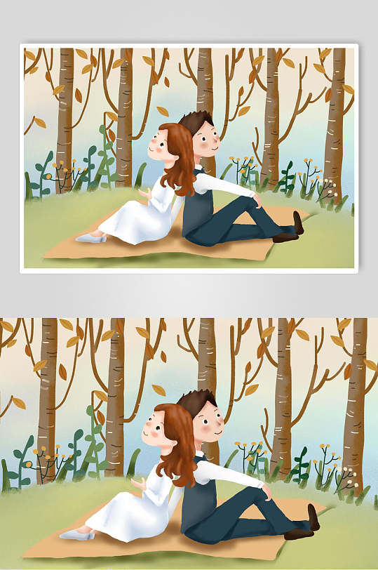 浪漫爱情七夕相伴情侣插画