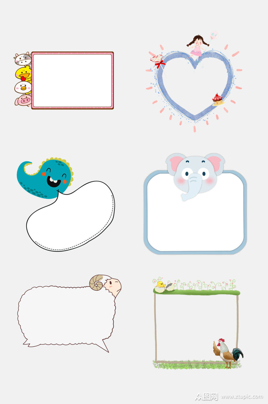 清新可爱卡通动物标签书签边框免抠素材模板下载-编号2301909-众图网