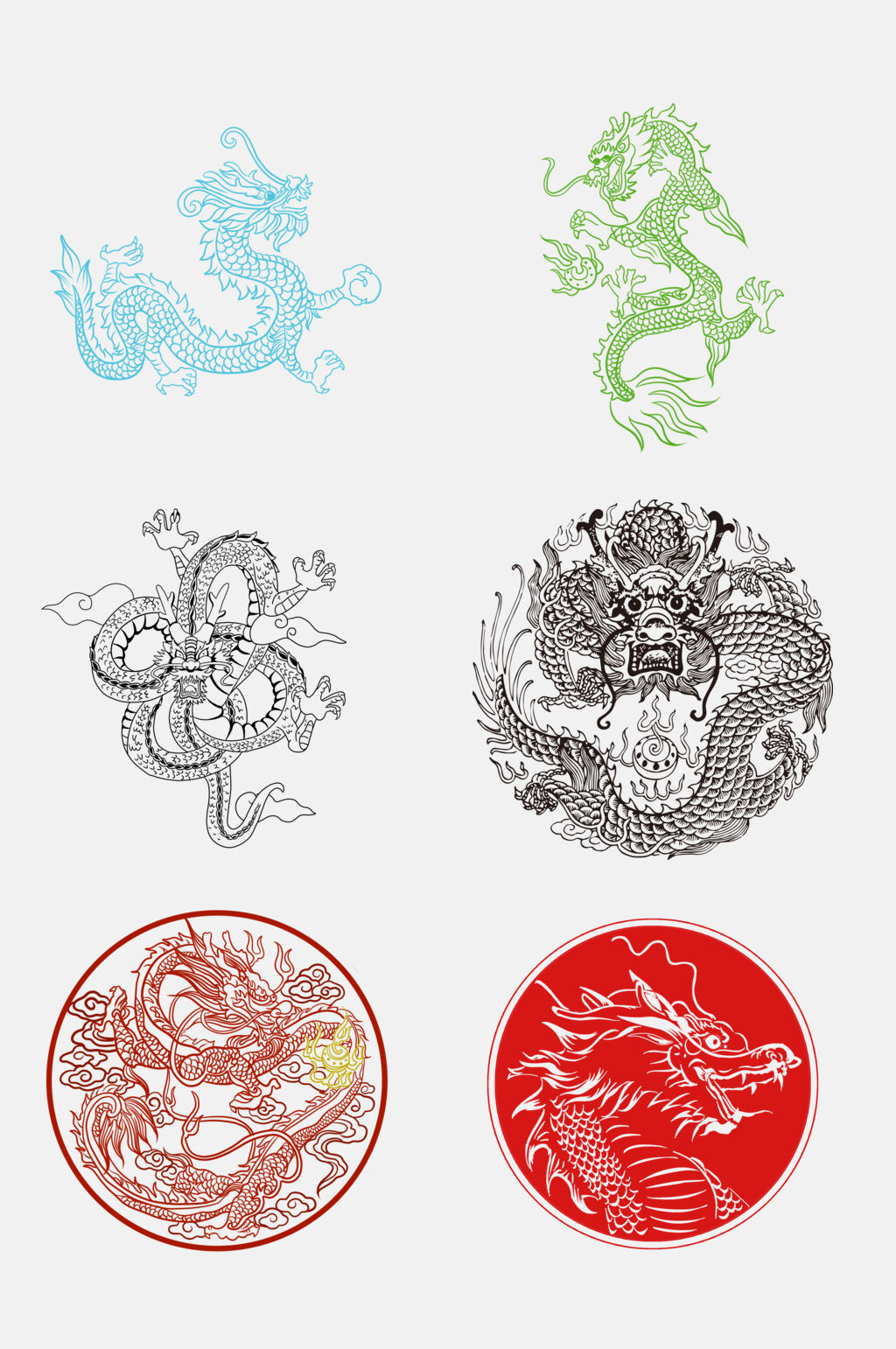 手绘中国龙龙纹免抠元素素材