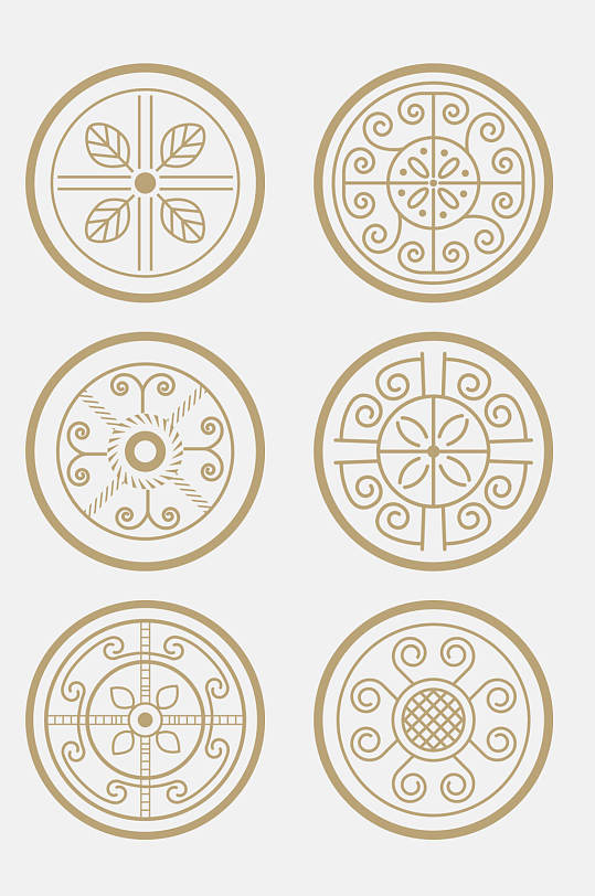 创意金色古代圆形图案免抠元素