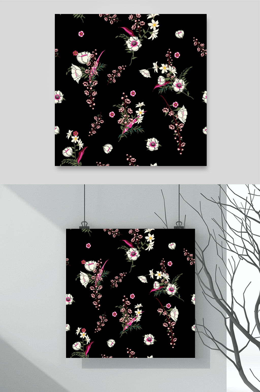 黑底轻奢花卉图片矢量背景素材素材