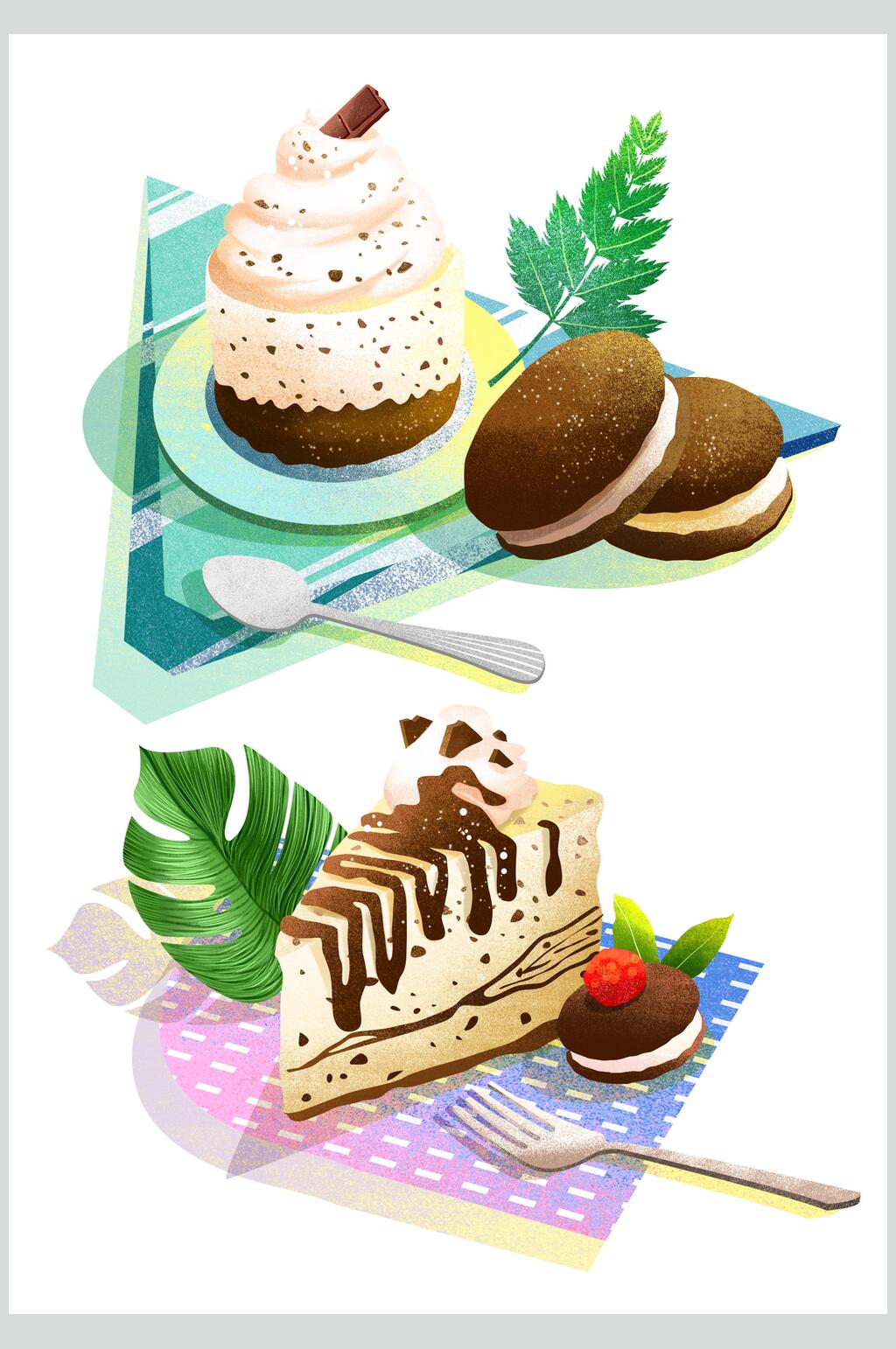 清新蛋糕西点甜点美食插画素材素材