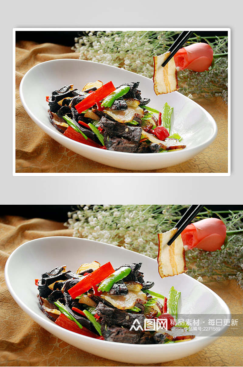 虎掌菌炒腊肉美食图片素材